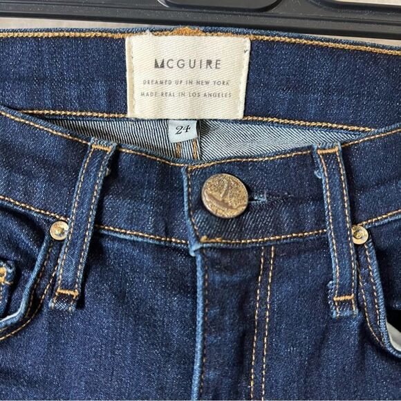 Anthropologie McGuire Flare Dark Wash Raw Hem Jeans Size 24 - Picture 4 of 7